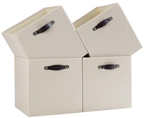 FABINADO Storage Cube Bins | 7.7 oz/yd² Fabric Cubby Organizer Baskets for Shelf, Closet, Cabinet, Wardrobe | KALLAX Shelving Unit Insert Drawer | 4 Pack, Beige, 13x15x13 Inch