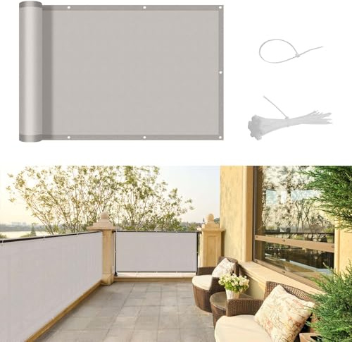 SUNNY GUARD Balkon Sichtschutz Wetterfest 90x200cm Balkonverkleidung Balkonabdeckung Balkonumspannung UV-Schutz Windschutz mit Kabelbinder,Taupe