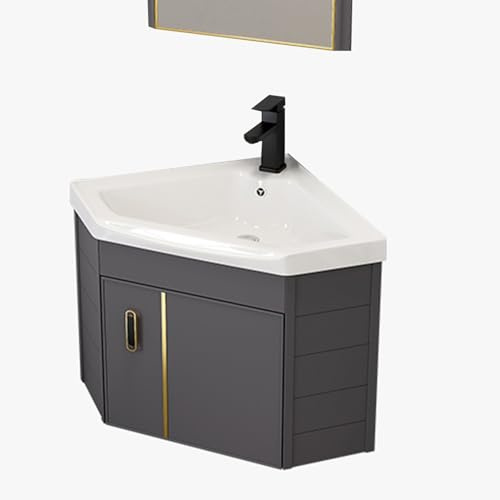 VSTQNXR Meuble Lave-MAIN d'angle WC suspendu avec lavabo mural pour petit espace (Color: White Gold, Size: 38cm/14.96in)