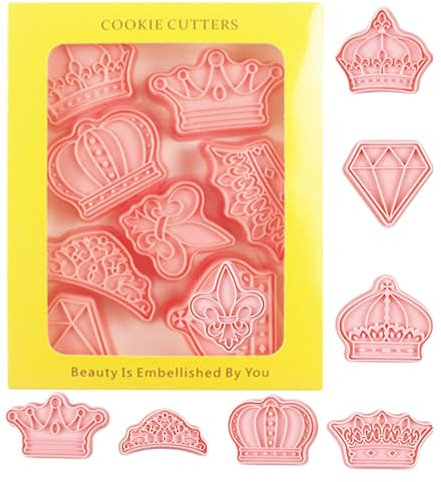 Cortadores de galletas de corona, cortador de galletas de corona de princesa, serie Princess Crown Moldes para hornear fondant, cortadores de relieve de corona