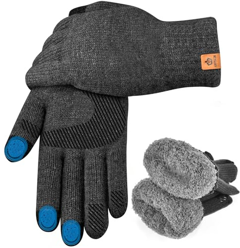 ARFNKIM Winter Handschuhe Herren, Touchscreen Dick Fleecefutter Thermo Strickhandschuhe für Laufen, Fahren, Radfahren, Wandern, Freizeit und Outdoor Sport (Dunkelgrau)