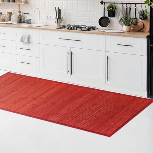 CosìCasa Bambus-Teppich, rutschfest, waschbar, Küchenläufer, wasserabweisend, leicht zu reinigen und aus nachhaltigen Materialien hergestellt, einfarbiger Bambus-Teppich (Rot, 50 x 100 cm)