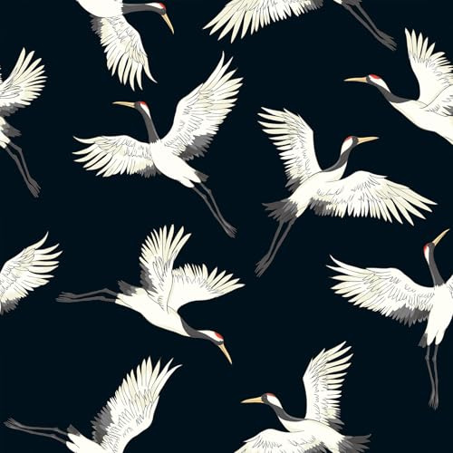 VaryFloral Wandtapete Selbstklebend Fliegender Kranich Weiß Fototapete Selbstklebend Vintage 30.5cmx300cm Klebefolie Schwarz Tapeten Aquarell Folie für Möbel Wasserdicht Tapeten Wohnzimmer Kabinett