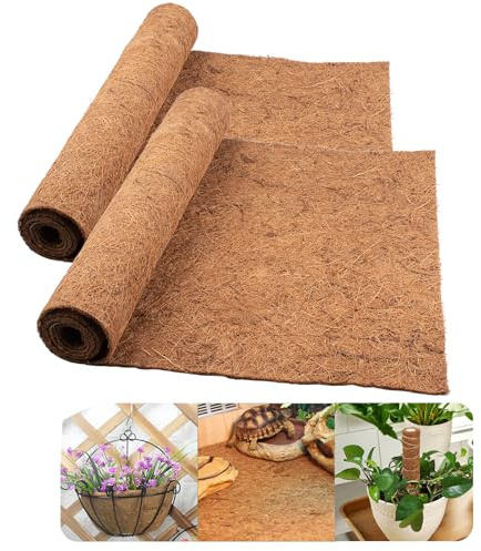 2 Packs Coco Liner Roll, 100*40cm/40 x 16 Natural Hanging Basket Liner, Reusable Coco Fiber Mat Coco Replacement Basket, Coconut Fiber Sheet Coir Mat Liner for Planter, Window Box, Wall Troughs