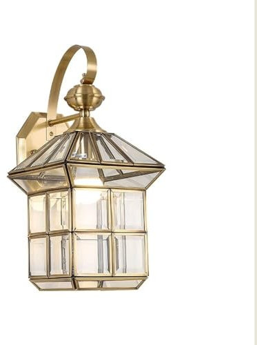 LUOYAOB Wandlampe Außen wasserdichte Vintage-Wandlaterne aus Messing, europäische Außenwandleuchte, Kupfer-Wandleuchte mit klarem Glasschirm, Garten-Außenwandleuchte for Veranda