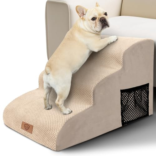 MASTERTOP Hundsteg för säng, 3-stegs halkfria hundsteg för soffa, högdensitetsskum husdjurstrappor med avtagbart skydd, vattentäta hundtrappor för små hundar och husdjur, 60 x 40 x 40 cm