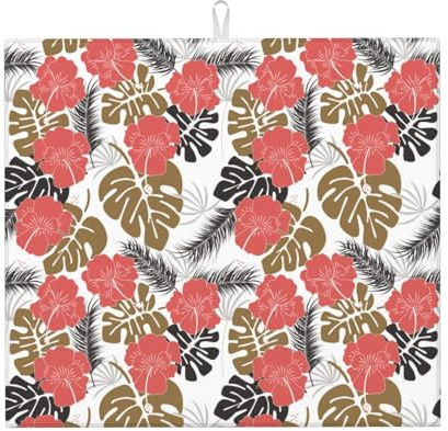 Alfombra de secado de platos de hojas de plátano rosa para encimera de cocina, tapete de secado de platos súper absorbente, tapete de secado de platos, tapete de secado de platos, lavable a máquina