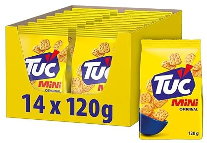 TUC Mini Original, Crackers, 120 g (14er-Pack) | Fein gesalzene, knusprige Snack Crackers im Mini-Format, ideal für Lunch, Picknicks und zum Teilen