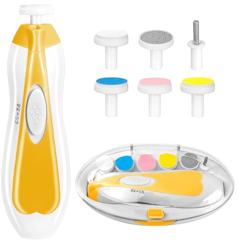 Cortaúñas eléctrico 6 en 1, lima de uñas para bebé, lima de uñas para bebé, kit de aseo para bebés, recién nacidos o adultos (amarillo)