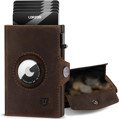 LORZOR AirTag Wallet mit XXL münzfach für 10+ Münzen, Slim Wallet AirTag, Geldbörse Herren Echtleder Portemonnaie, AirTag Portmonee Herren Geldbeutel, Kartenetui RFID schutz, Smart Wallet, Brieftasche