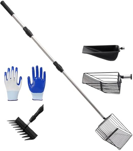 Trottinette à déjections canines extensible, outil de nettoyage de litière, pelle à déchets multi-pelle, ensemble de pelle ergonomique, grattoir durable, pour ferme, entretien, poulailler, animal
