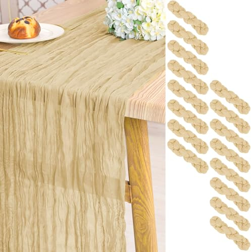 16 Stück Käsetuch Tischläufer Beige,3 m lang, rustikale Gaze Boho-Stil Hochzeits Seihtuch Tischläufer, 55 x 300 cm, für Hochzeit, Brautparty, Party, Bankett