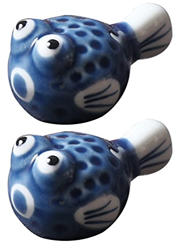 Sewroro Puffer Fish Chopstick Holder Set 2Pcs Japanese Style Ceramic Chopsticks Rest for Dining Table Cute Chopstick Stand Dishwasher Safe