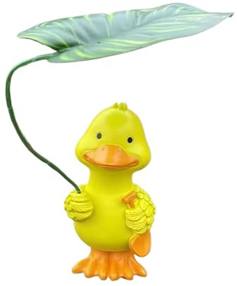 BUBEFSKD Hübsche Enten Gartenstatuen Mit Blättern Und Regenschirmen. Lustige Entenfigur Für Teichränder Oder Bücherregale Wetterbeständige Gartendekoration Aus Harzen