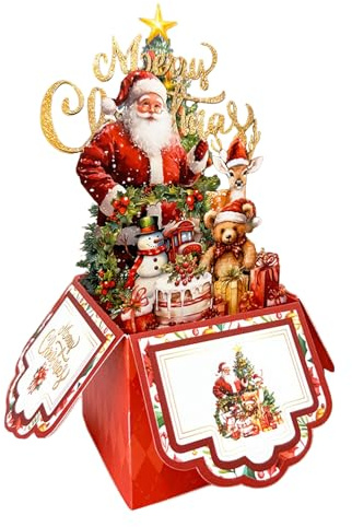 Pop Up Weihnachtskarte, 3D Weihnachtsdeko Weihnachtskarte mit Weihnachtsmann und Weihnachtsbaum, Pop up Weihnachten Deko Geschenkkarte Weihnachtsgeschenke für Frauen, Männer, Kinder (A)