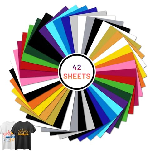 Plotterfolie Textil 42 Stück Flexfolie Plotter Textil 30,5x20,5 cm Bügelfolie 17 Farben für T-Shirts Hüte Taschen Stoffe