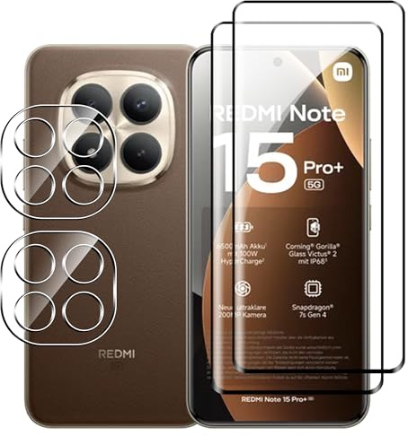 Fitudoos para Xiaomi Redmi Note 15 Pro+ / Redmi Note 15 Pro Plus 5G / Poco M8 Pro 5G Cristal Templado Protector de Pantalla [2 Piezas]+Protector de Lente de Cámara [2 Piezas], [9H Dureza].