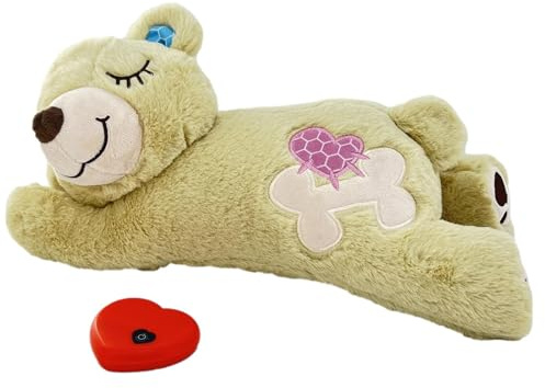 Peluche Apaisant Ours Chien - Jouet Battement Cardiaque à Piles, Peluche Compagnon Animaux de Compagnie, Jouet Caisse Intérieur Et Extérieur, Anti Anxiété Bear Confort, Chat Et Chien Plus