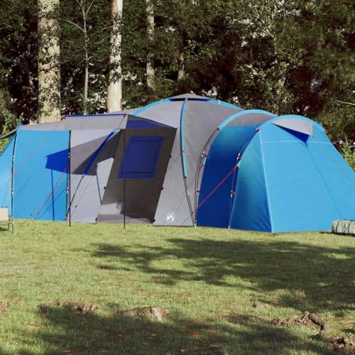 Kuppel-Familienzelt für 12 Personen, Blau, Wasserdicht, 185T Polyester, Großes Campingzelt mit 3 Kabinen, Abnehmbares Überzelt, Insektenschutz