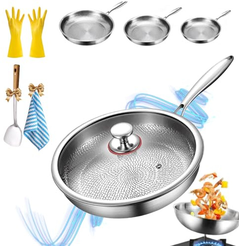 GLSAYZU Tipanexi Poêle en titane non revêtue de titane, 26/28/30 cm, résistante aux rayures, ultra durable, non adhésive, avec couvercle pour la cuisine (28 cm)