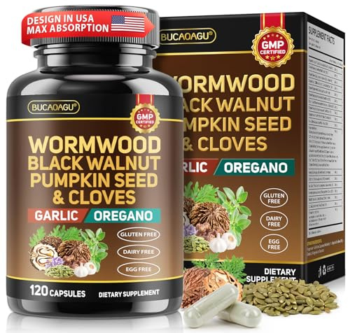 Wormwood Black Walnut Clove Cleanse for Humans - Natural Gut Cleanse & Digestive Health with Pumpkin Seed Garlic Oregano Neem Papaya Turmeric Diatomaceous Earth Probiotic Supplement Vegan Capsules