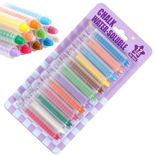 Gesso per lavagna, 12 colori lavabili, gessetti scolastici con supporti protettivi, per sala giochi, scuola, lavagna, marciapiede, disegno, scrittura e gioco artistico