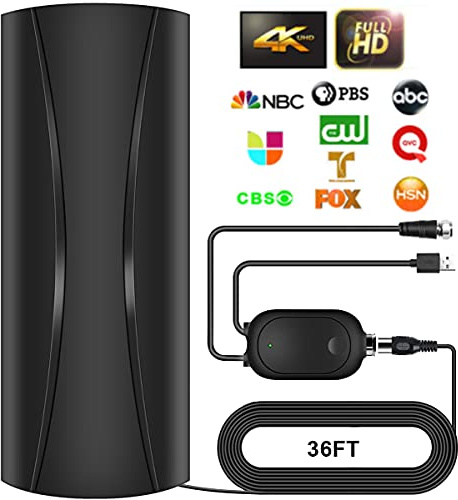 3600+ Miles TV Antenna Indoor, 360° Reception Digital Antenna for Smart TV and Old TVs, HD Antenna for Local Channels with Amplifier Signal Booster Support 4K 8K 1080p -38ft Thick Coaxial Cable