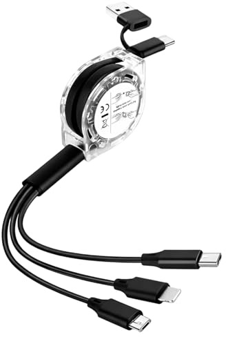 Multi Charger Cable 5 in 1 Fast Charging, Phone Charger Cables with IP/Type-C/Micro, Retractable Charging Cable for Multiple Devices for iPhone/Huawei/Galaxy/Pixel/Sony/Tablet