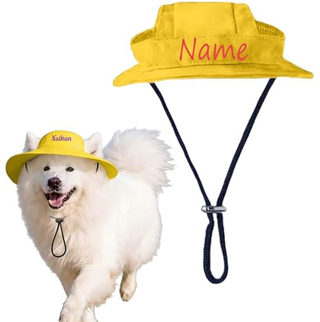 Hundemütze Personalisierte mit Gesticktem Namen Geschenk Haustier Sonnenhut Frühjahr und Sommer Outdoor Hut Cord Hunde/Verstellbar Katzenmütze Hut Schirmmütze (Gelb)