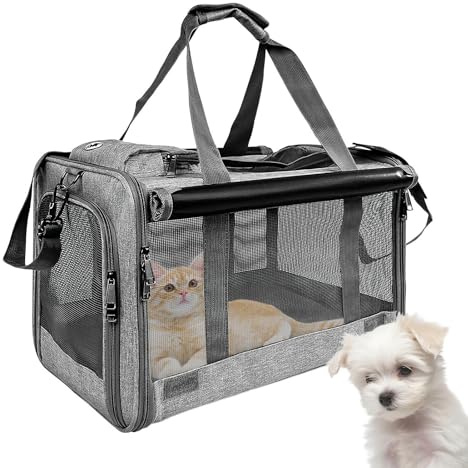Katzentransportbox - Bis zu 9 kg, atmungsaktive Reisetasche | Katzentransportbox für Flugzeug, Auto, Camping, Outdoor, Motorrad | für Tierarzt, Flugzeug, Auto, Camping, Outdoor, Abenteuer, Motorrad