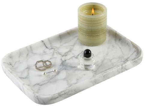 Natürlicher Marmor Tablett, Luxuriöse Badezimmer Deko Tablett 30x20x2cm