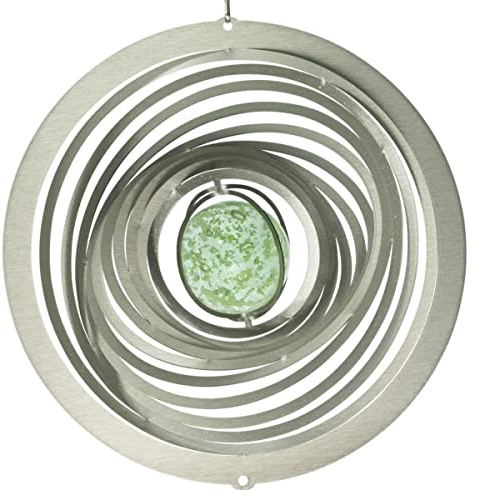 CIM Edelstahl Windspiel - Strudel Glow 200 - lichtreflektierend - Durchmesser: 20cm - inkl. Aufhängung und fluoreszierender Glaskugel