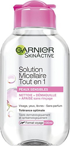 GARNIER Skin Active - Solution Micellaire Tout En 1 - Nettoie, Démaquille, Apaise - Micelles Et Glycérine Végétale - Sans Parfum - Vegan & Cruelty Free - Visage, Yeux, Lèvres - Peau Sensible - 100 ml