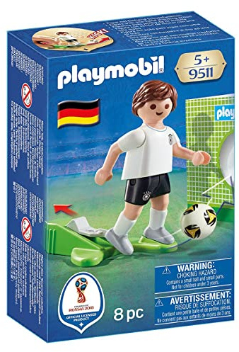 PLAYMOBIL 9511 Nationalspieler Deutschland, mit richtiger Kick-Funktion, Fußball und 3-seitig bespielbarer Papp-Torwand fürs Training, ab 5 Jahren