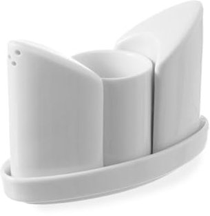 HENDI Menage Set, 3-teilig: 1x Salzstreuer, 1x Pfefferstreuer, 1x Zahnstocherköcher, geeignet für Mikrowelle, Geschirrspüler, 125x54x(h)90mm, Weiß Porzellan