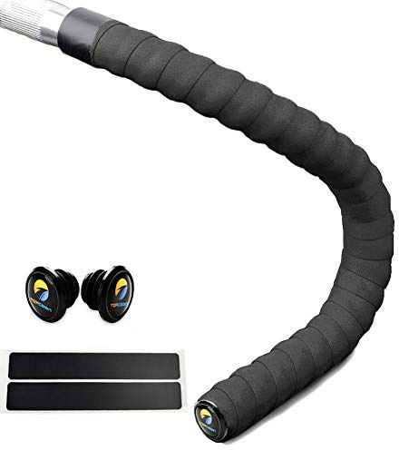TOPCABIN® Bicycle Handlebar Tape Non-Slip Comfort GEL Road Bike Handlebar Tape Bike Bar Tape with Reflective Bar Plugs (# Black)