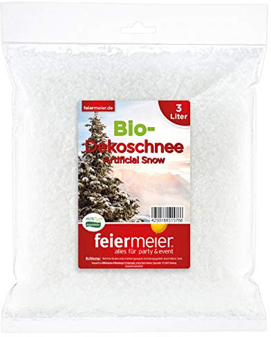 feiermeier Bio Dekoschnee im Beutel – 3 Liter künstlicher Schnee für Winterdeko, Weihnachten & Events – staubfrei, wiederverwendbar, nachhaltig