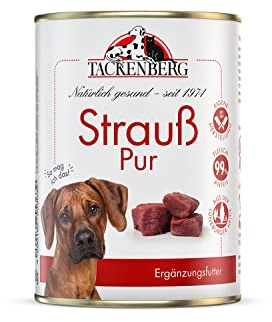 TACKENBERG 6 x 400 g (2,4 kg) Strauß Pur Nassfutter Dose für Hunde - Hundefutter in Premiumqualität - natürlich getreidefrei