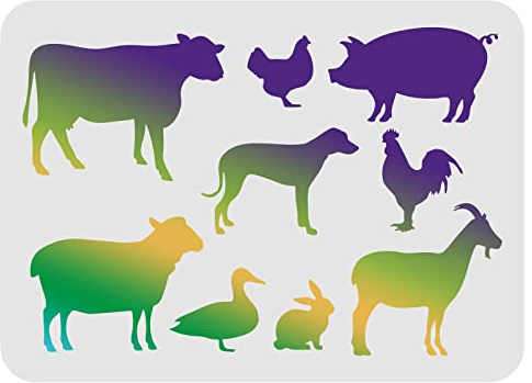 FINGERINSPIRE Nutztiere Schablonen Vorlage 29,7x21cm Huhn Hund Ente Zeichnung Malschablonen Kuh Schwein Schafmuster Schablonen Wiederverwendbare Schablonen zum Malen auf, Boden, Wand und Fliesen