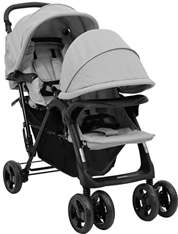 Goliraya Carrito para Gemelos Tándem Cochecito de Bebé Silla de Paseo para Niños Diseño Plegable Cochecito de Gemelos Acero Gris Claro y Negro
