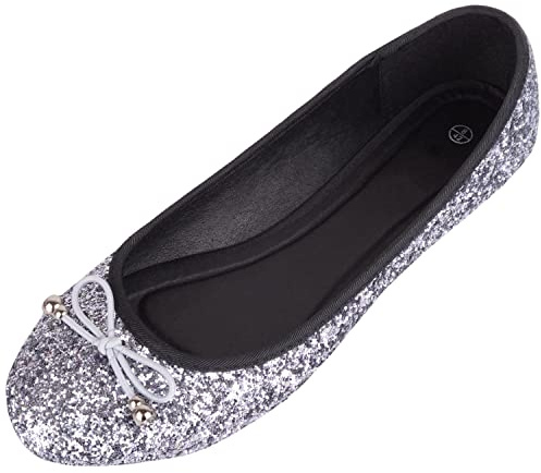 Womens Slip On Casual Party Glittery Ballerina Style Pumps Dolly Shoes