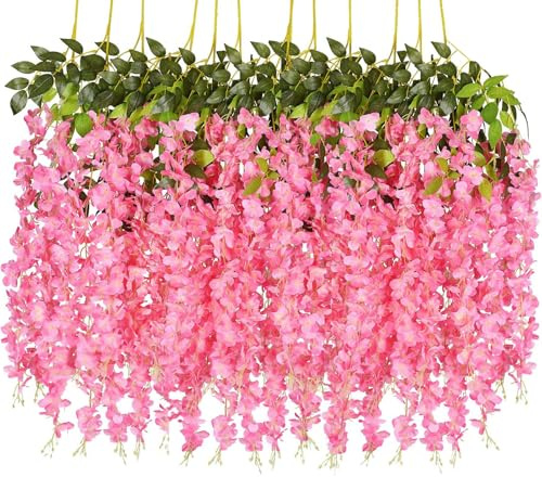 Estanofur State 12 Pezzi Ghirlanda Fiori Artificiali, Fiori Finti per Decorazioni Per Glicine 110 cm di Lunghezza, Adatte per Matrimonio Decorazioni, Arco Matrimonio, Giardino, Festa (Rosa)