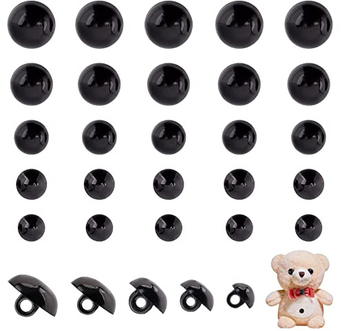 PH PandaHall 300 schwarze Knöpfe Für Bastelaugen, 5 Größe Tieraugen Runde Gewölbte Knöpfe Schwarze Pilzaugen Nähen Ösenknopf Solide Augen Für Häkel Plüschtiere Kleidungsherstellung 10/11/12/15/17mm