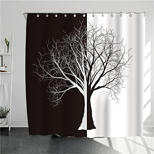 Duschvorhang für Eckdusche und Kleine Badewanne, Bad vorhang Textil aus Polyester Stoff Schimmelresistent Wasserabweisend und Waschbar, Lebensbaum， 180x240cm mit Duschvorhangringen Shower Curtains