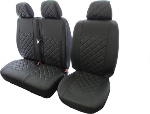 AVITON Vordersitzbezüge 2 + 1 (1 Einzelbett, 1 Doppelbett), passend für Mercedes Sprinter 2019 + alle schwarzen Öko-Leder