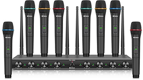D Debra Audio AU800 Pro UHF 8-Kanal Kabelloses Handmikrofonsystem, 8 Handmikrofone, Metall-Empfänger, Perfekt für Karaoke, Kirche, Party