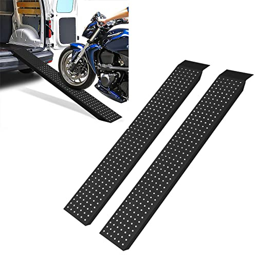 LZQ 2 Stück Auffahrrampe Verzinkter Stahl 400kg 160 x 22,5 x 4,5CM Schwarz Oberfläche Antirutsch Auffahrschiene Laderampe Anhängerrampe Motorrad ATV Quad PKW Auto