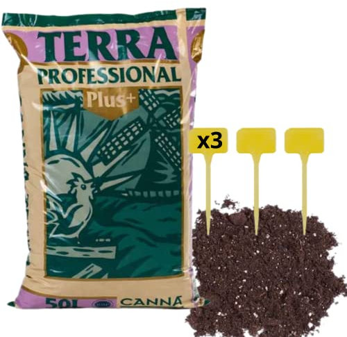 GROWMANIA Tierra para Macetas Canna Terra Professional Plus 50 Litros - Tierra para Macetas 100% Orgánica + 3 Etiquetas de Regalo