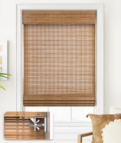 LazBlinds No Tools No Drill Cordless Bamboo Roman Shades, Light Filtering Window Treatment, Roll Up Bamboo Blinds for Window 41'' W x 64'' H, Tuscan B