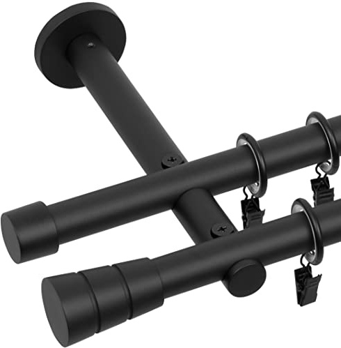 RENA Gardinenstange Vorhangstange 2-läufig - 19 mm - aus Metall - Lautlose Rollen - Komplettset - Schwarz Matt 280cm |Basic